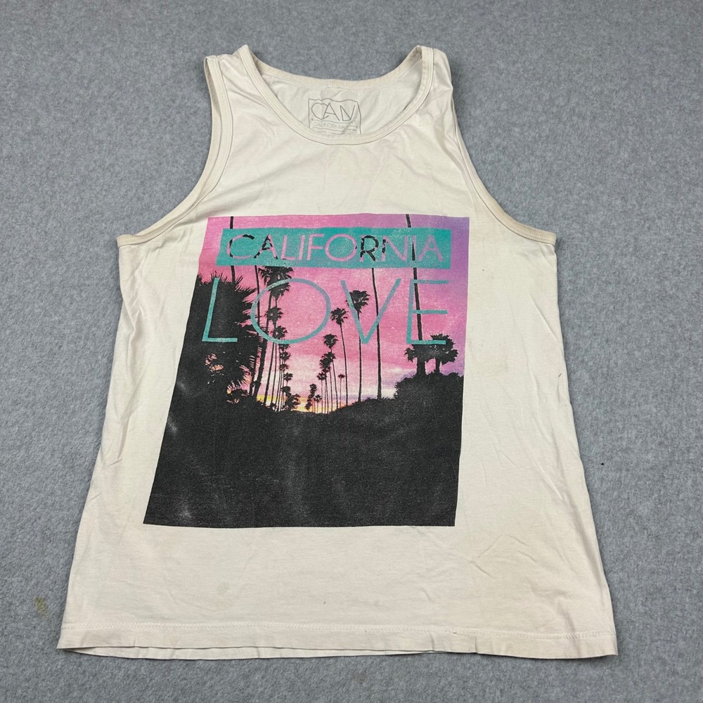 California Republic California Love Tank Top Cream Graphic Palm Trees Small‎